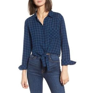 SOLD! Rails Gingham Linen Blend Tie Front Button Down XS